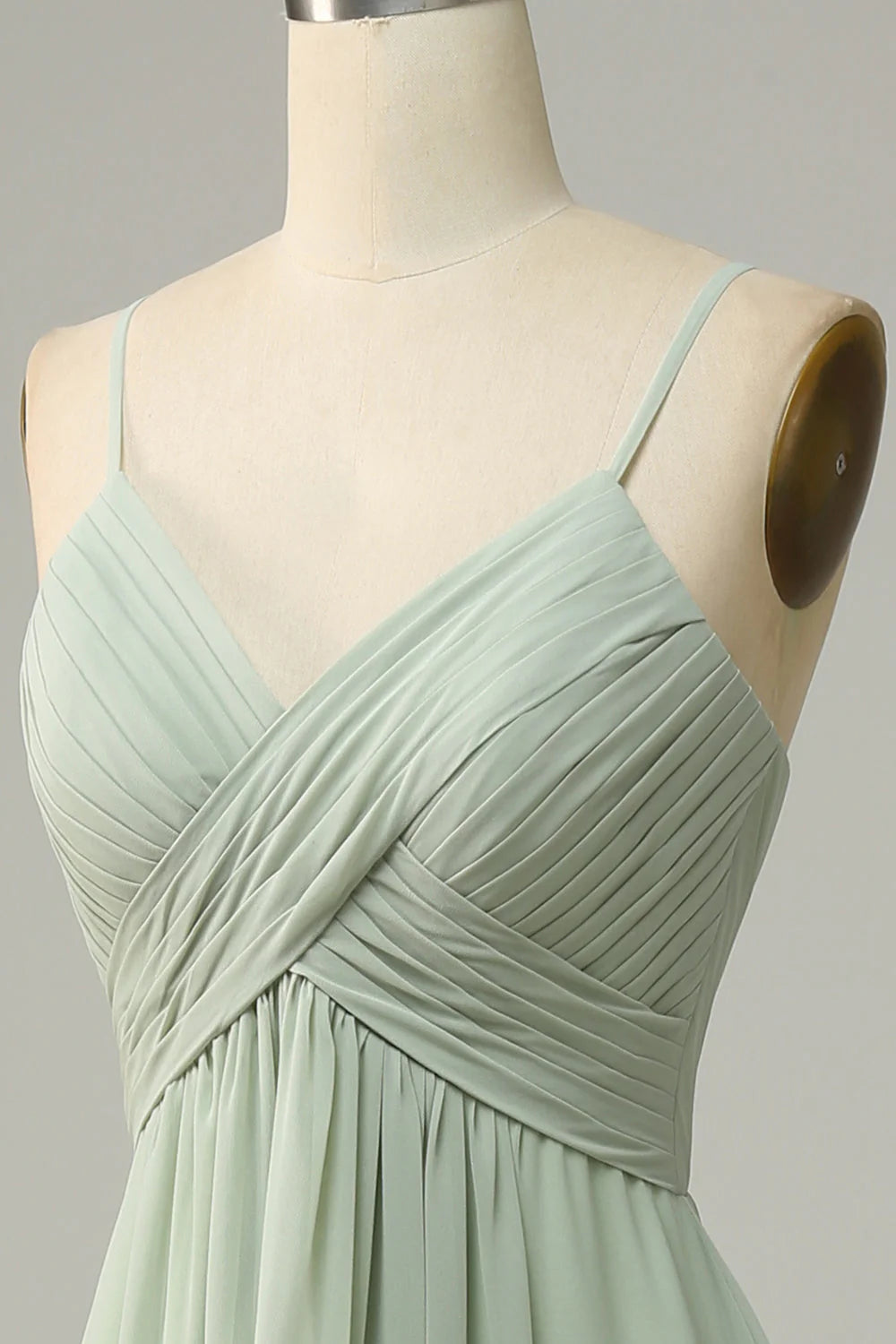 Dusty Sage A Line Spaghetti Straps Chiffon Bridesmaid Dress with Sleeveless