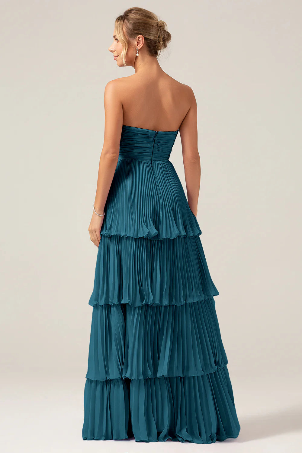 Dusty Sage A Line Sweetheart Tiered Chiffon Floor Length Dress
