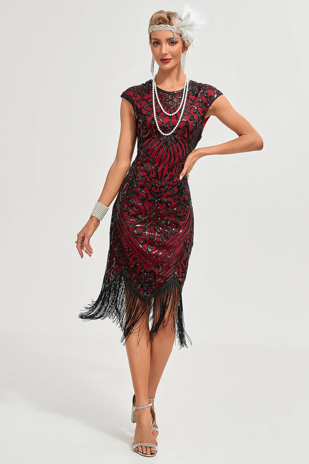 Sparkly Black Beaded Fringed Gatsby Dress