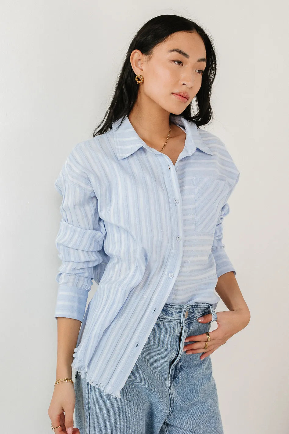 Nyah Striped Button Up in Blue FINAL SALE