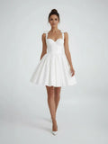 Sweet A Line Sweetheart Sleeveless Short Satin Wedding Dresses