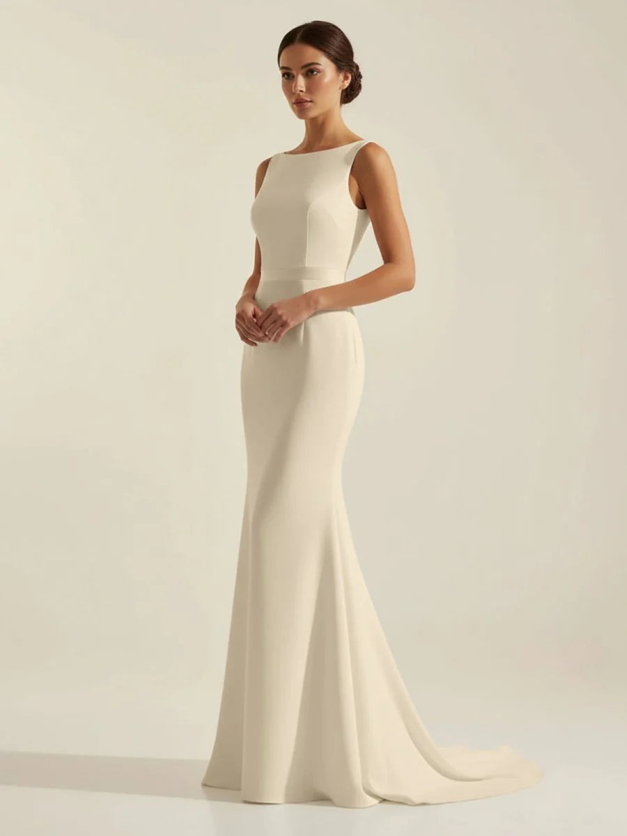 Simple Sleeveless Mermaid Wedding Dress With Sexy Bow