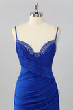 Bodycon Corset Ruched Mini Royal Blue Homecoming Dress with Beading