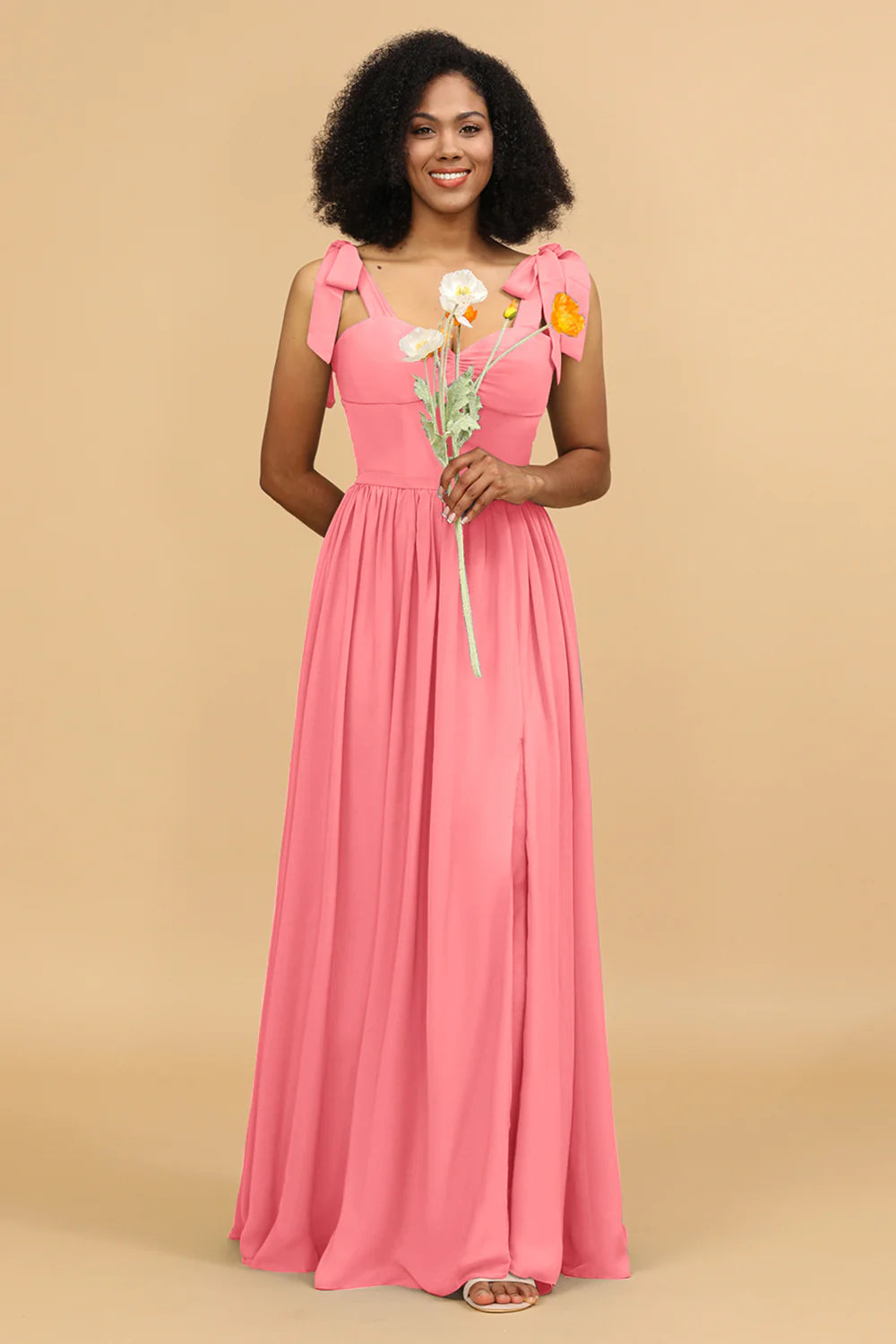 Sweetheart Sleeveless Long Chiffon Bridesmaid Dress with Slit