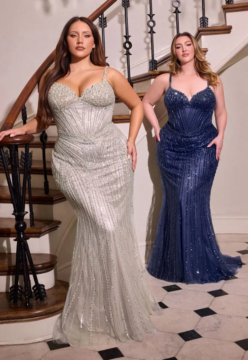 RENATA GOWN V NECK BEADED EVENING DRESS