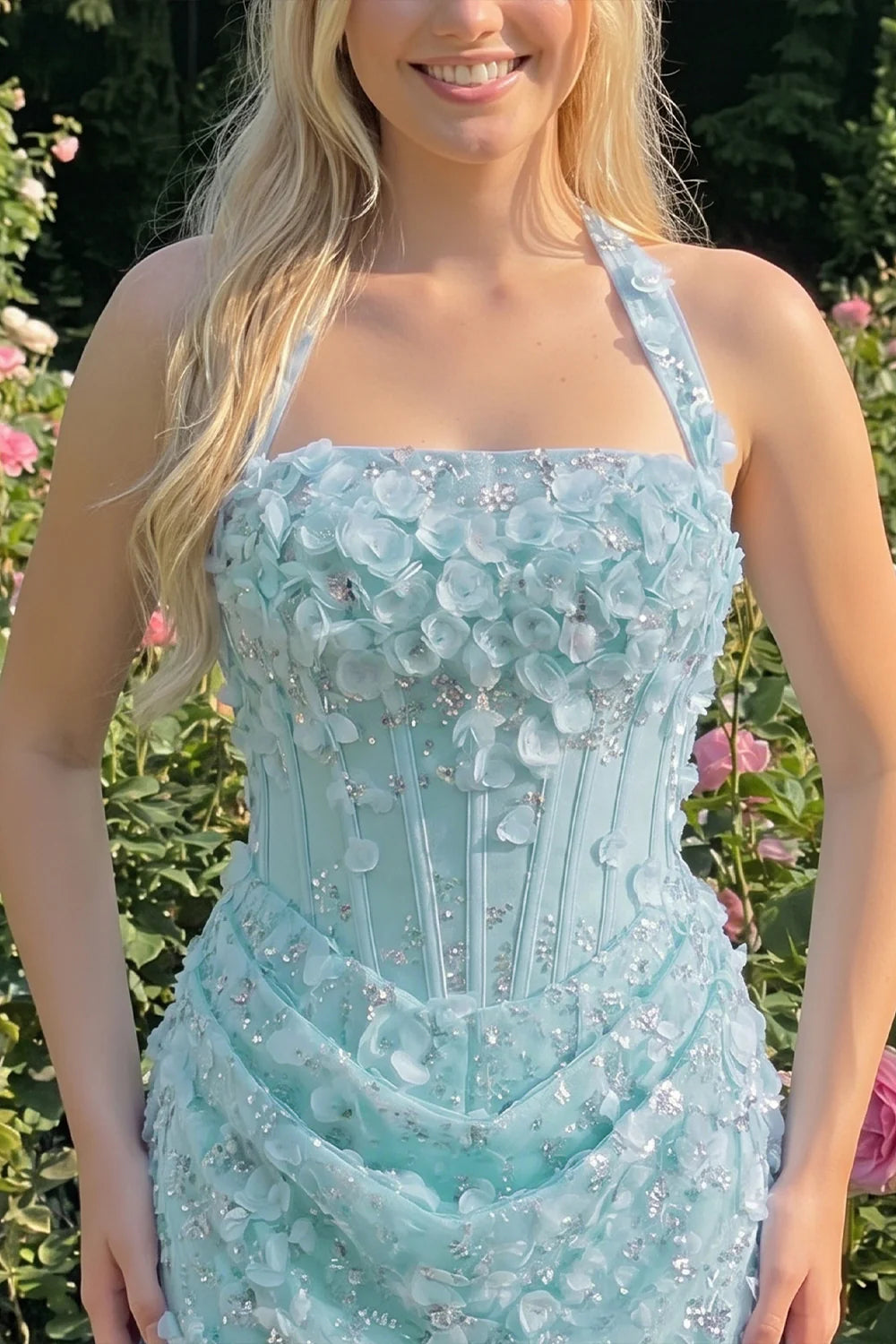 Halter Light Yellow Bodycon Corset Sequin Homecoming Dress