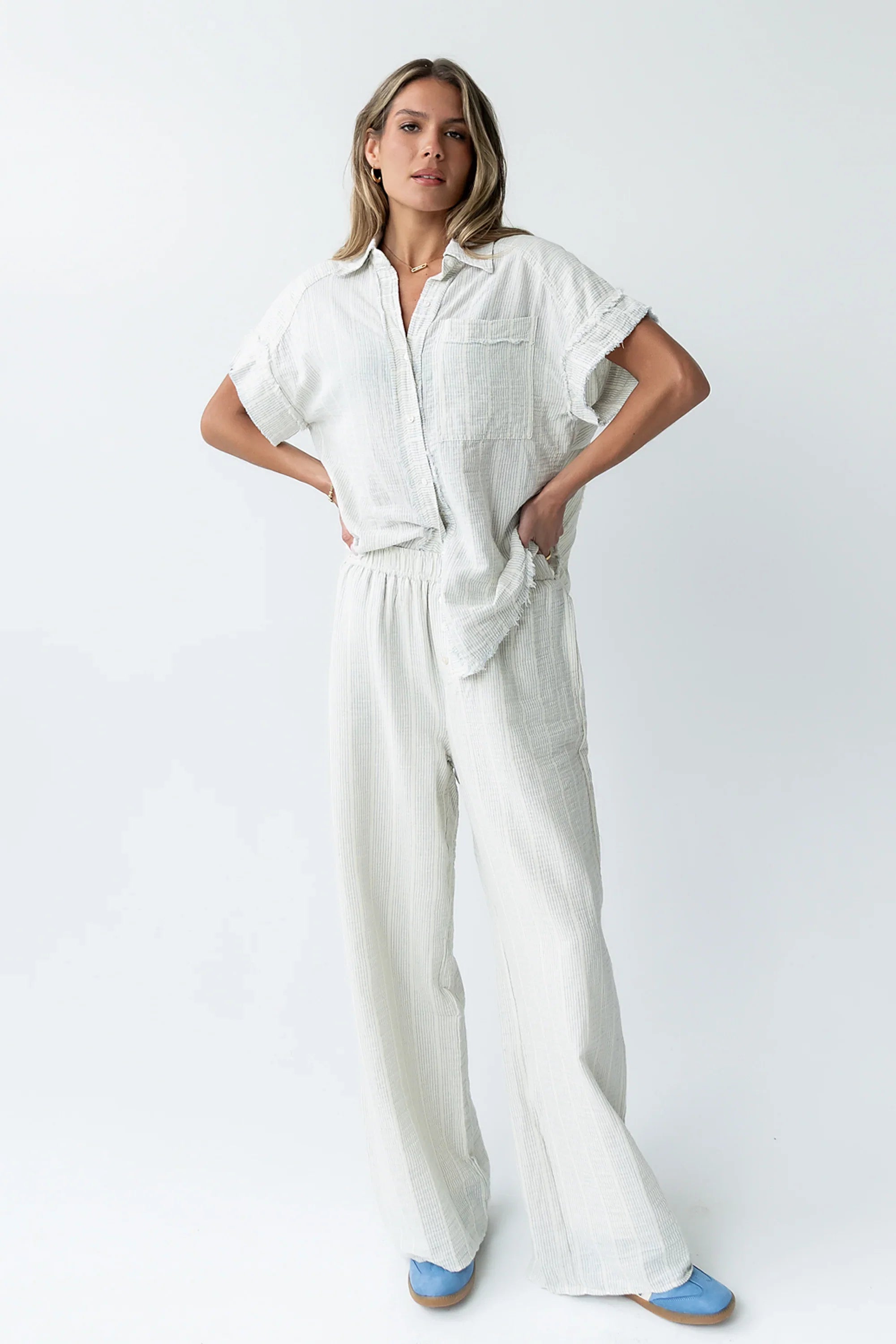 Belen Striped Wide Leg Pants in Denim Blue