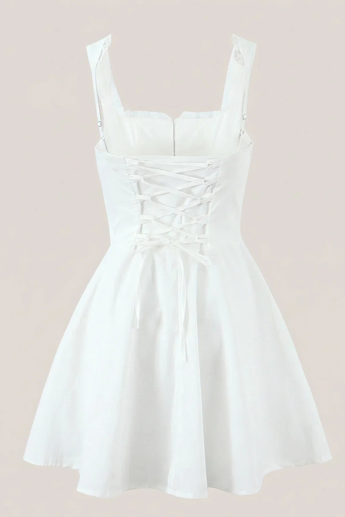 White Cotton Ruffled A Line Mini Dress