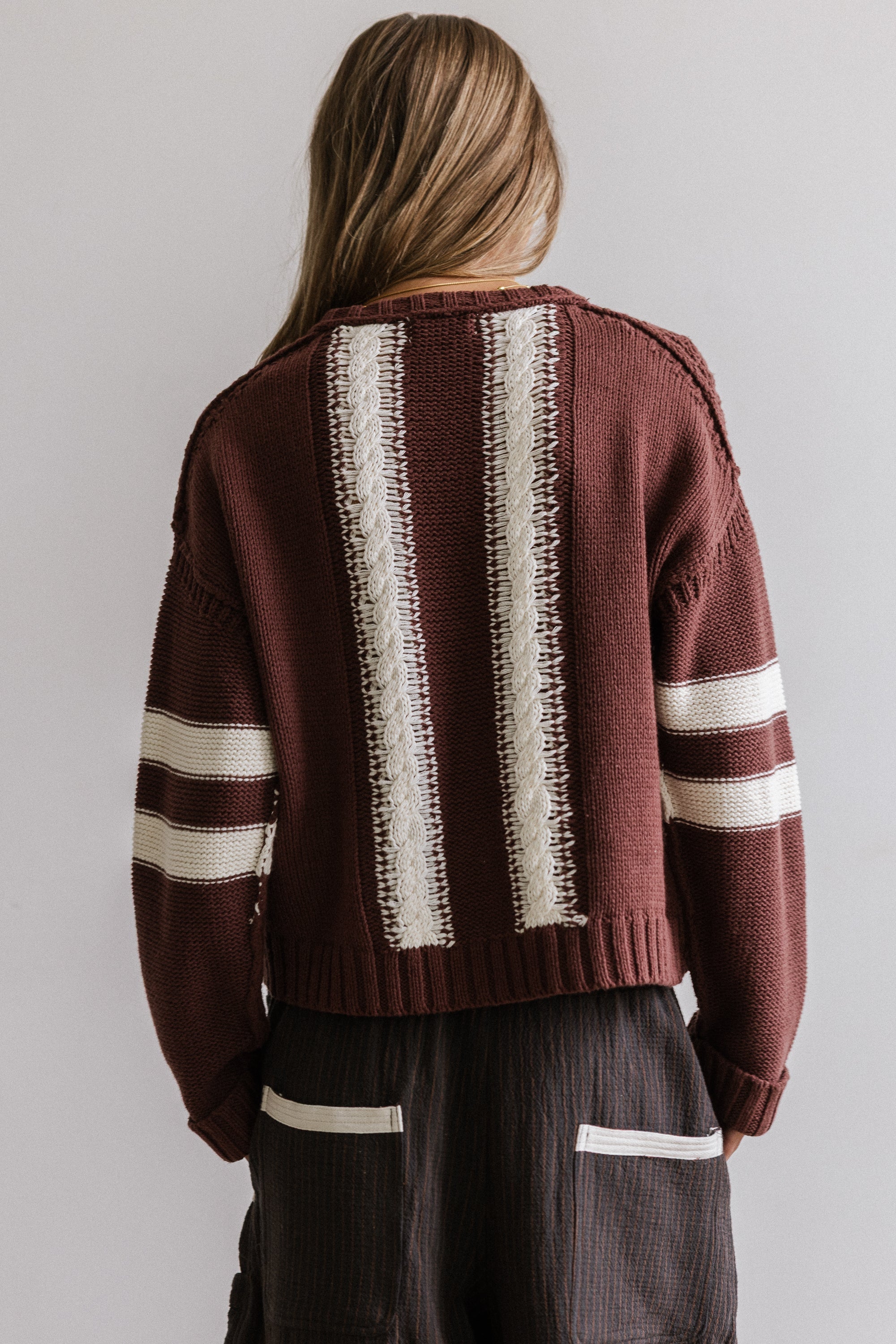 Route Cable Knit Sweater in Red Brown FINAL SALE