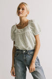 Peony Lace Trim Blouse in Blue