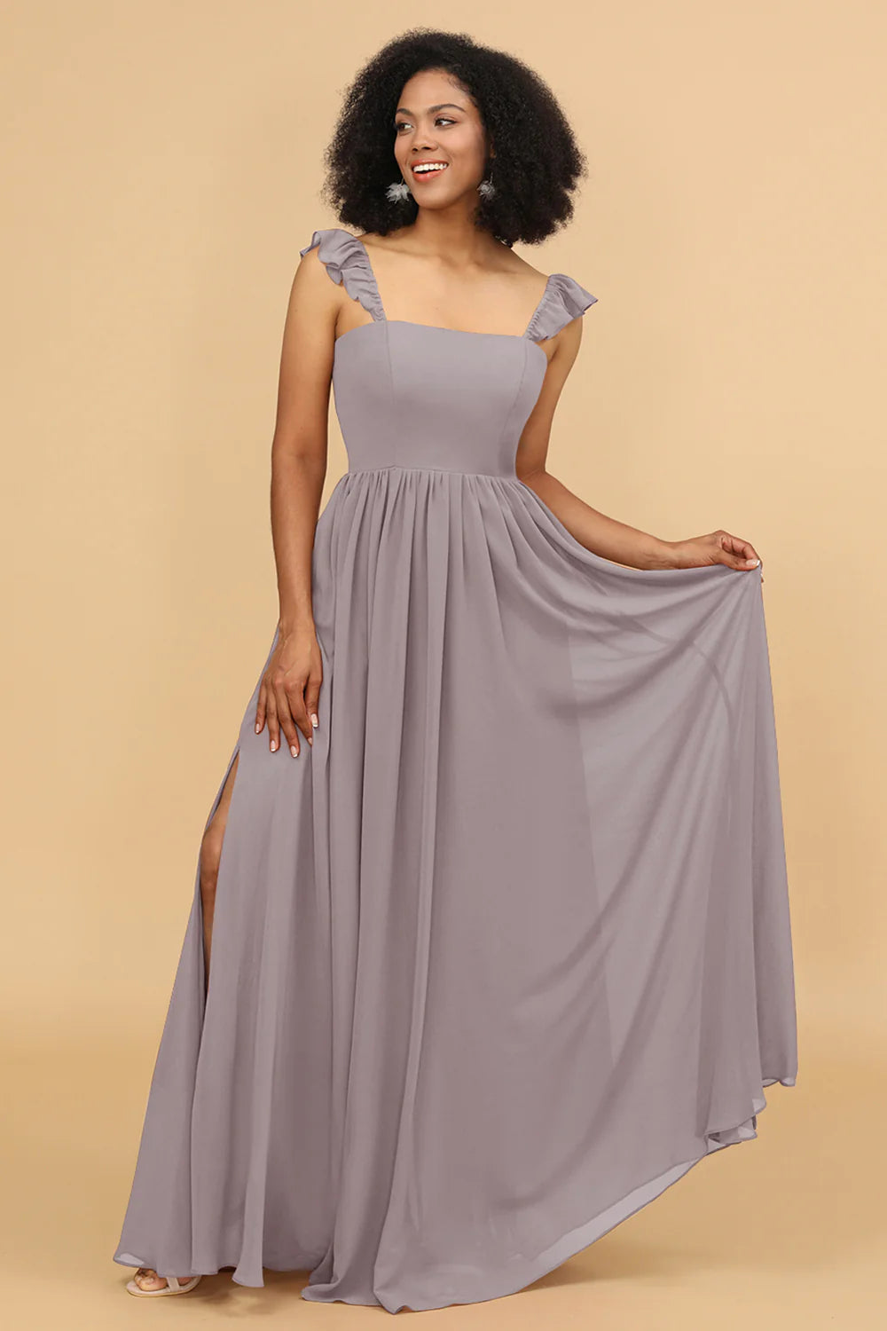 A Line Floor Length Chiffon Bridesmaid Dress With Ruffles