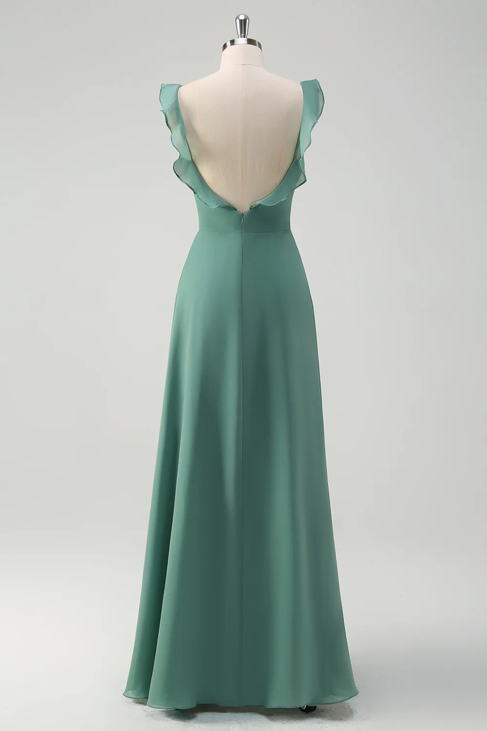 Eucalyptus A Line Square Neck Backless Floor Length Bridesmaid Dress with Slit