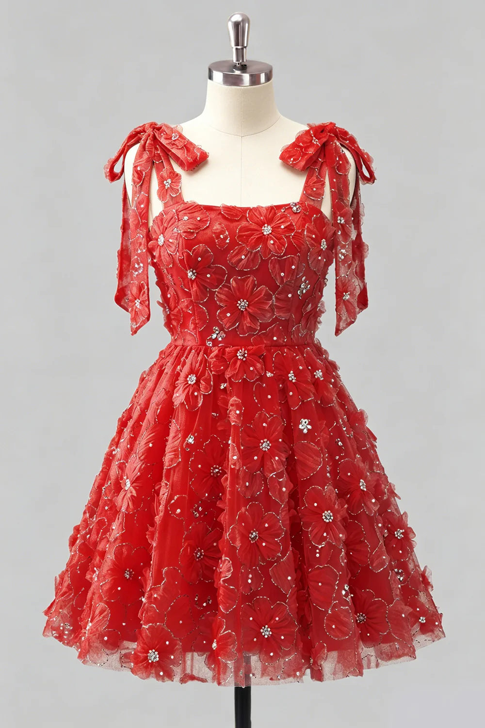 Dusty Rose 3D Floral Appliqued A Line Short Homecoming Dress with Beadings