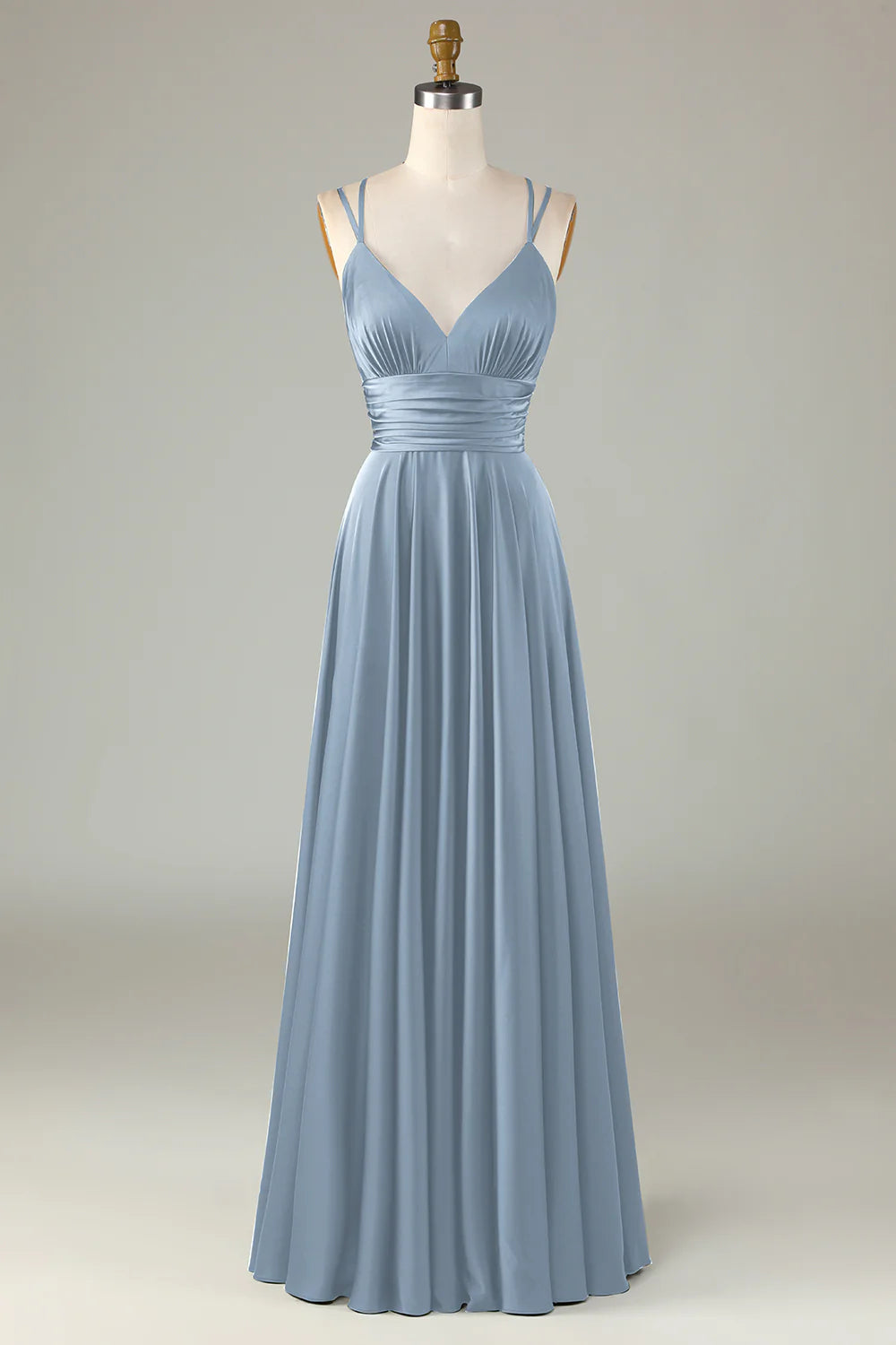 Eucalyptus A Line Spaghetti Straps Floor Length Satin Bridesmaid Dress