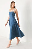 SUMMER INDIGO DENIM MIDI DRESS