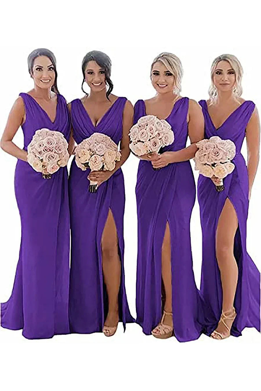 Ivory Sheath Chiffon Ruched Long Bridesmaid Dress with Slit
