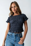 Marta Smocked Blouse in Navy