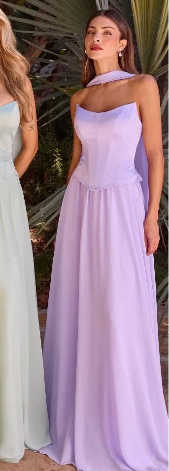 ISABELLA GOWN STRAPLESS CHIFFON DRESS WITH SCARF