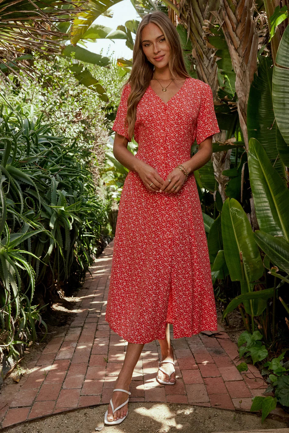 Ember Floral Midi Dress in Red FINAL SALE