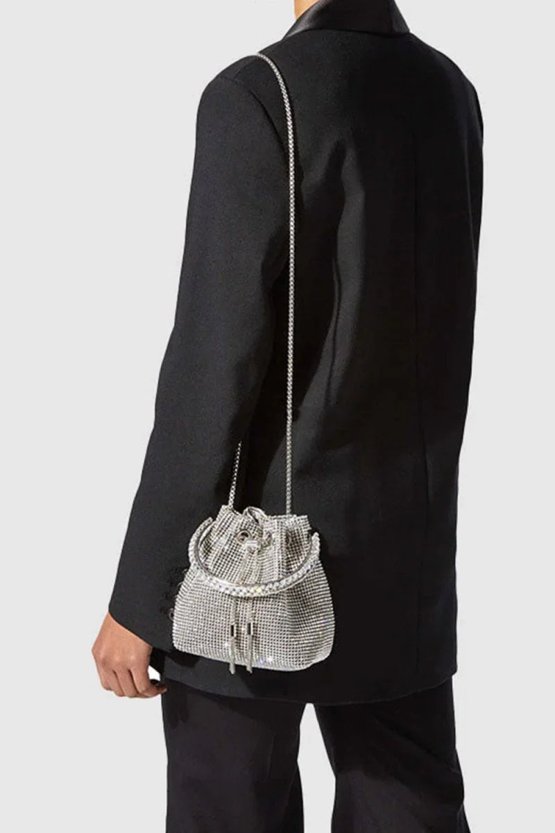 Womens Small Rhinestone Clutch Bucket Bags