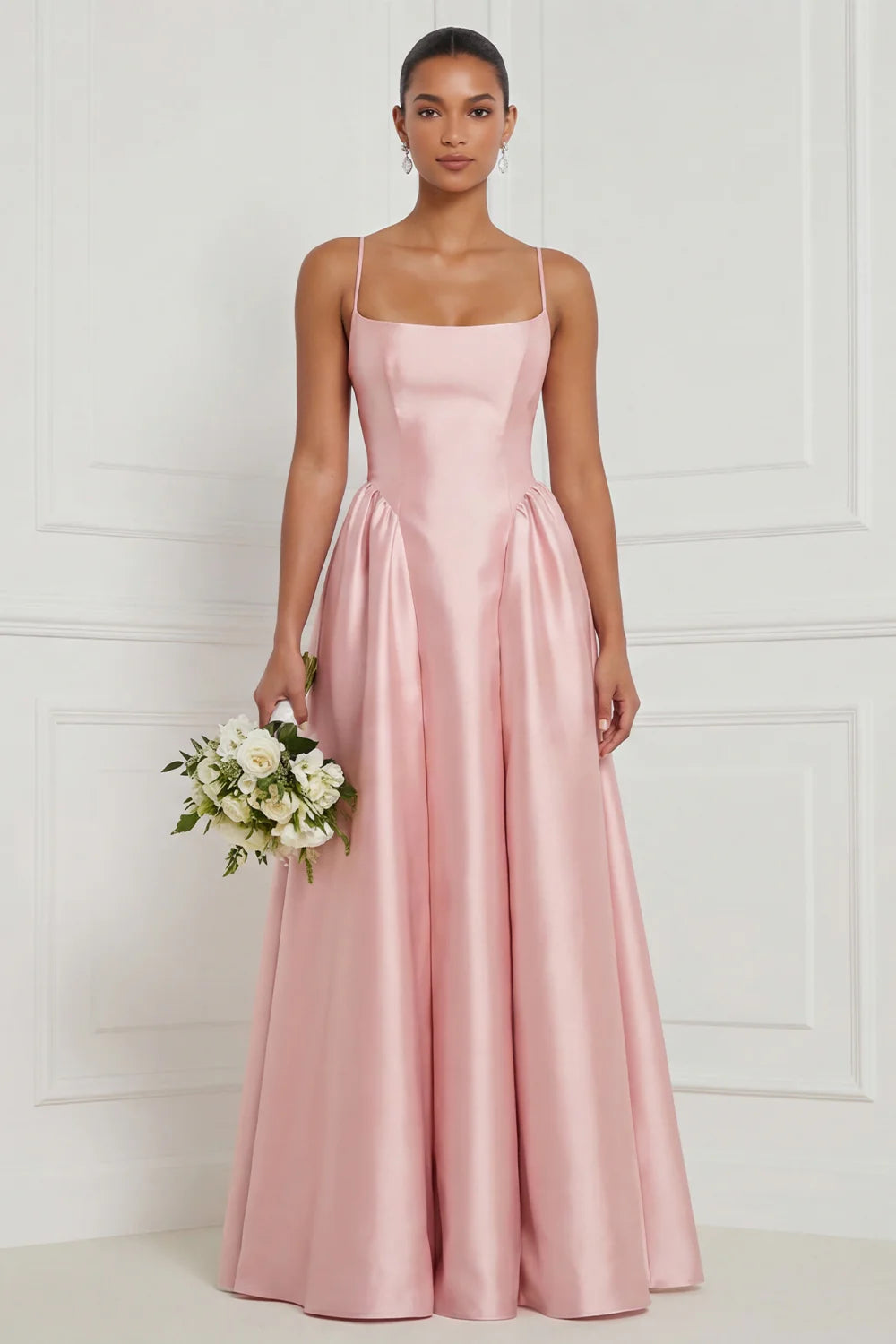 Satin A Line Spaghetti Straps Yellow Bridesmaid Dress