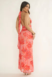 Pink Hibiscus Halter Maxi Dress