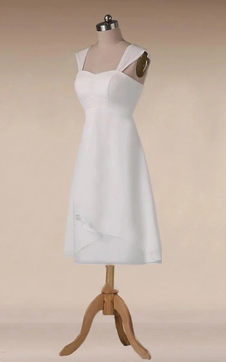 Straps Empire Waist Sheath Tea Length Chiffon Wedding Dress