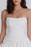 White Tiered A Line Ruffled Strapless Graduation Dress