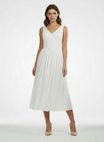 V Neck Sleeveless Tea Length Chiffon Wedding Dress With Ruching And Low V Back