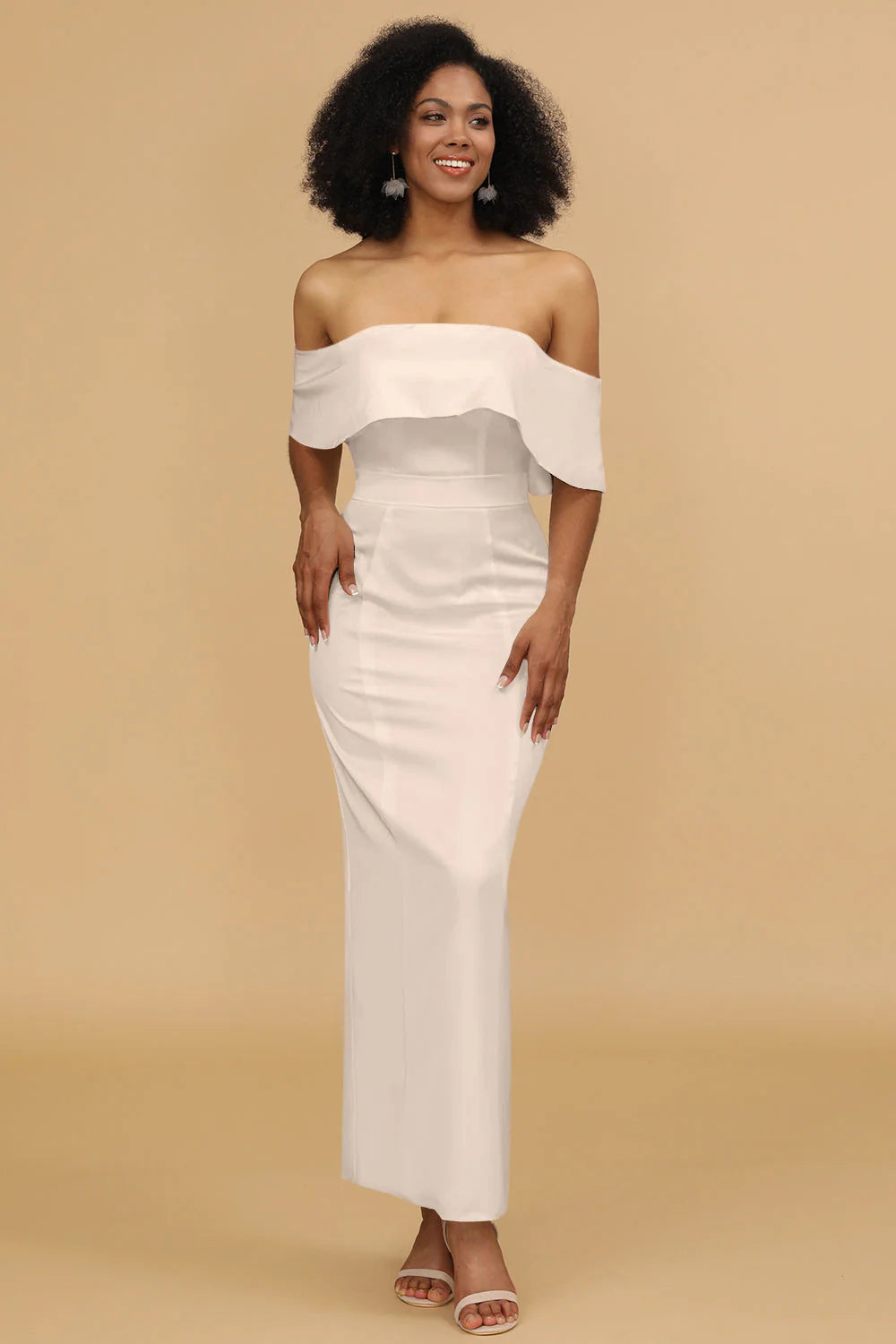 Mermaid Off the Shoulder Floor Length Satin Bridesmaid Dress