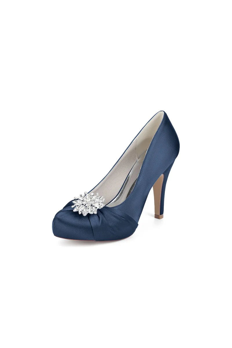 Silver High Heels with Crystal Bow Decoration
