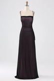 Black Pink Sheath Spaghetti Straps Floor Length Bridesmaid Dress With Elasticity