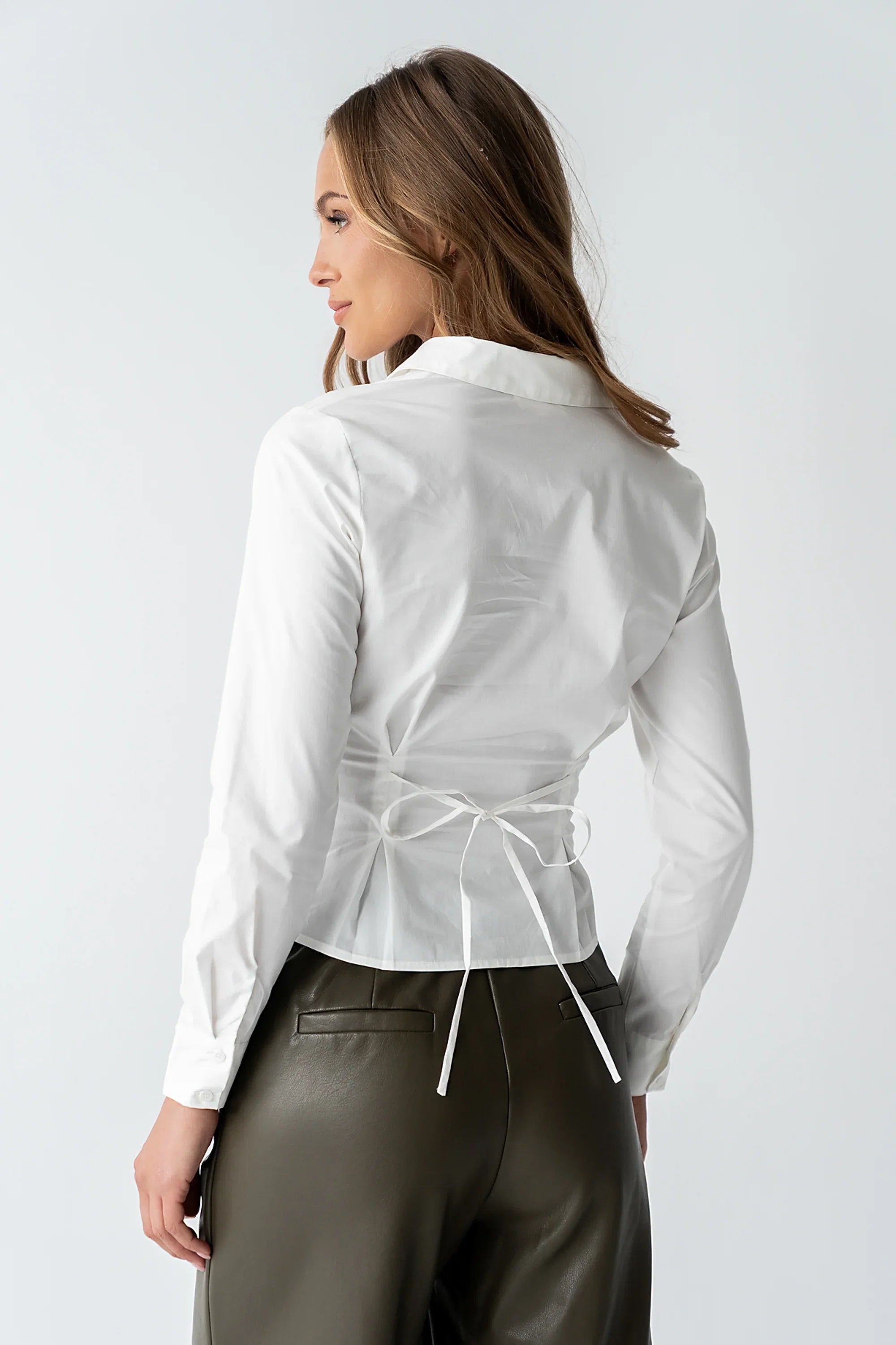 Brecken Pleated Button Up in White