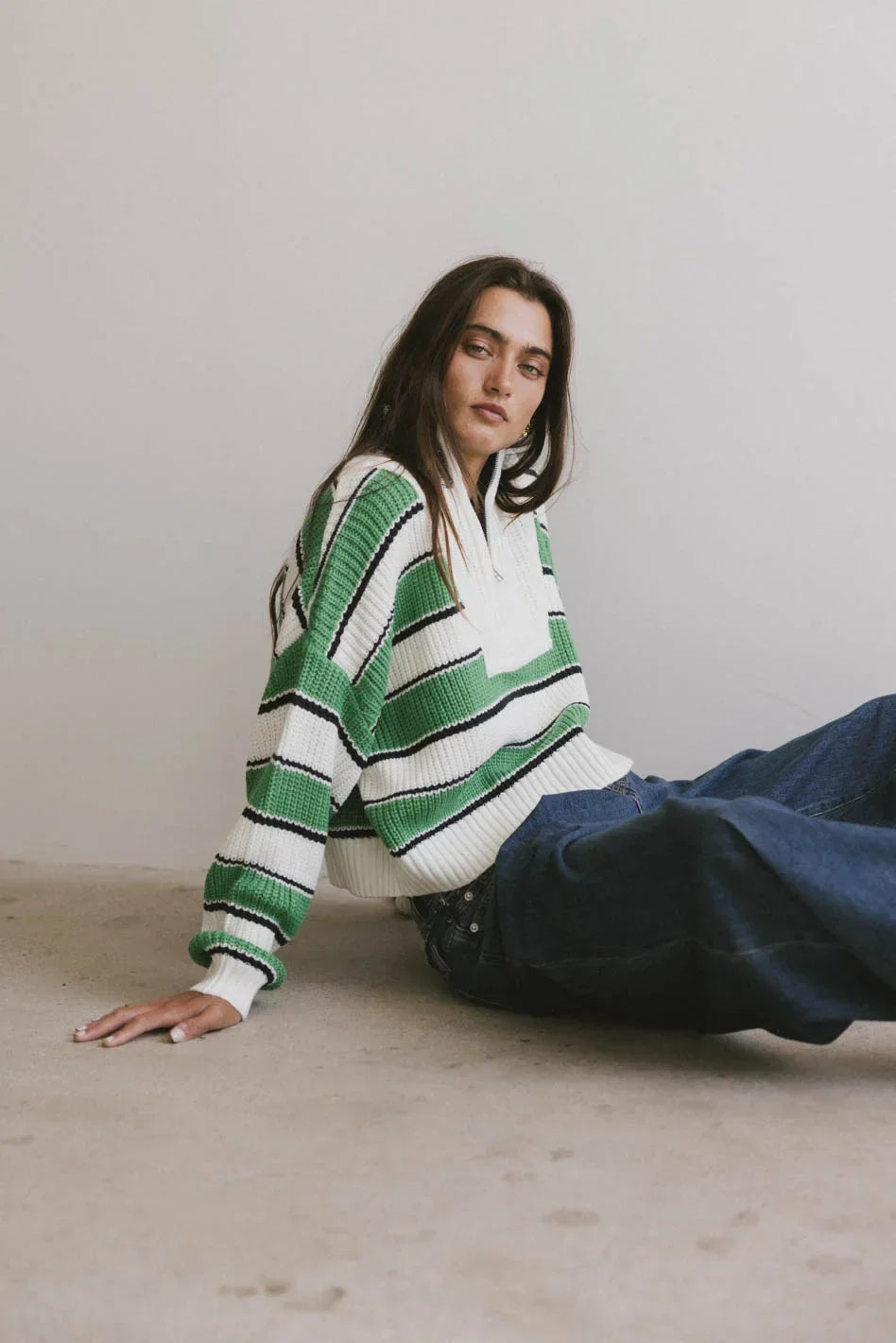 Kandy Half Zip Sweater in Green FINAL SALE