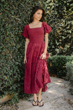 Beckie Smocked Maxi Dress in Burgundy