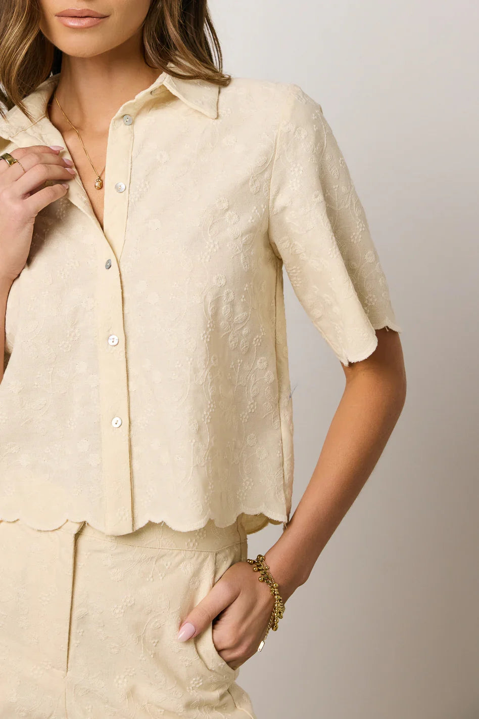 Perrie Floral Button Up in Cream FINAL SALE