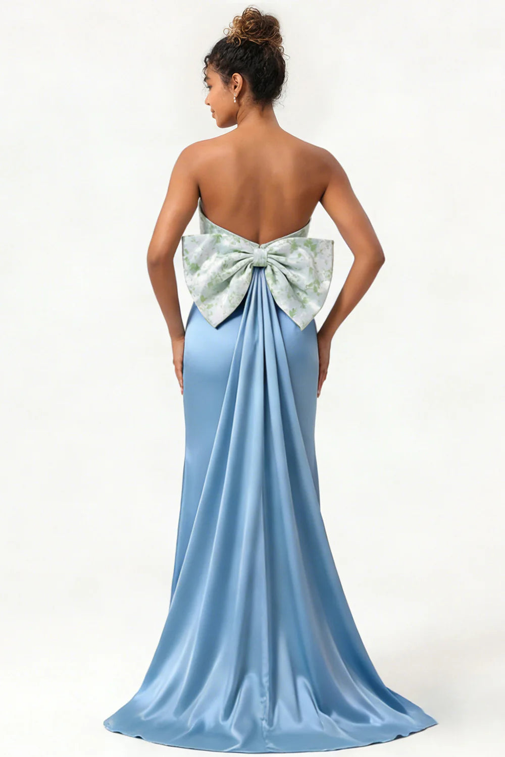 Green Strapless Mermaid Long Bridesmaid Dress with Bow