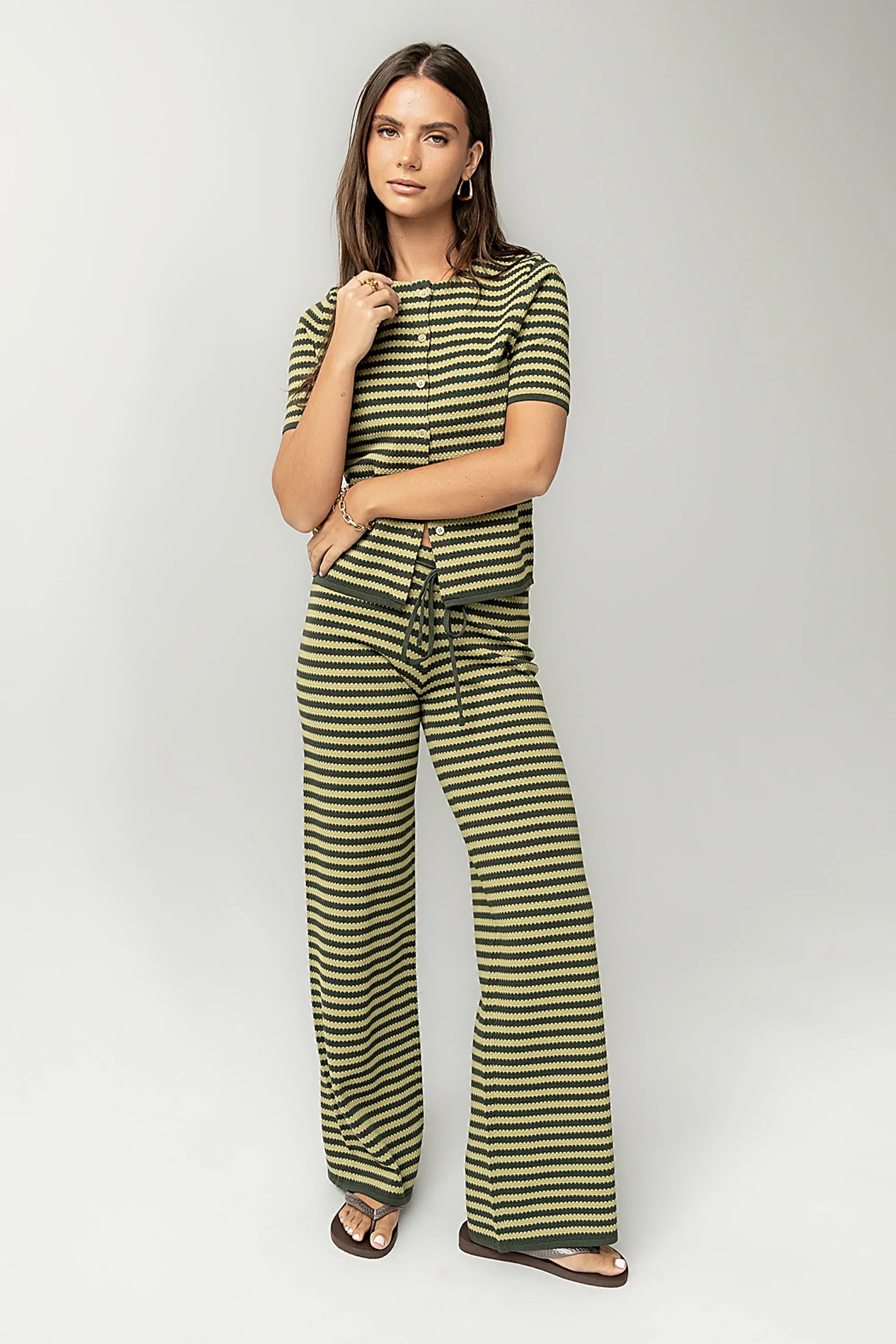 Ireland Striped Wide Leg Pants in Green FINAL SALE