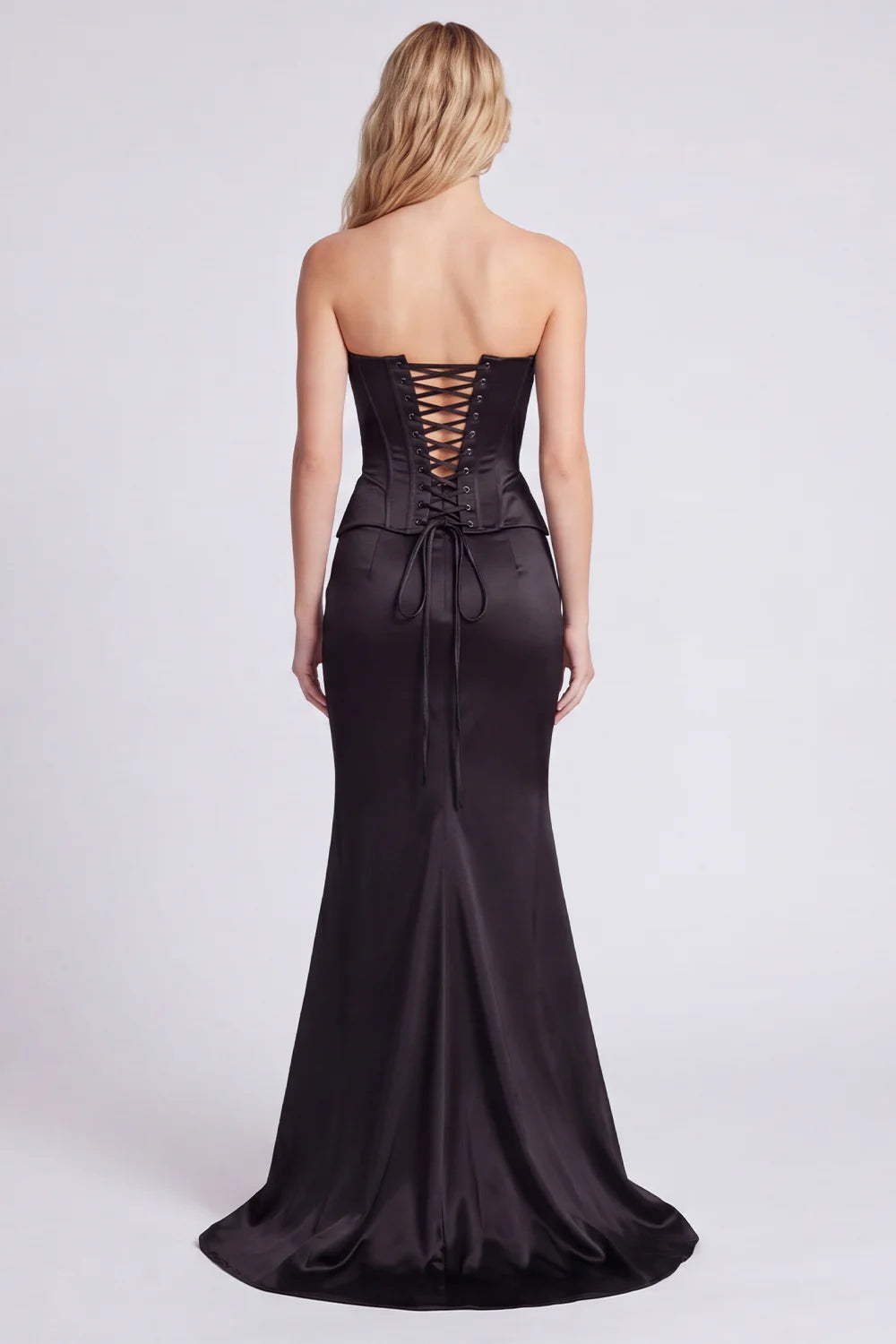 Strapless Black Corset Mermaid Formal Dress with Slit