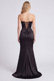 Strapless Black Corset Mermaid Formal Dress with Slit