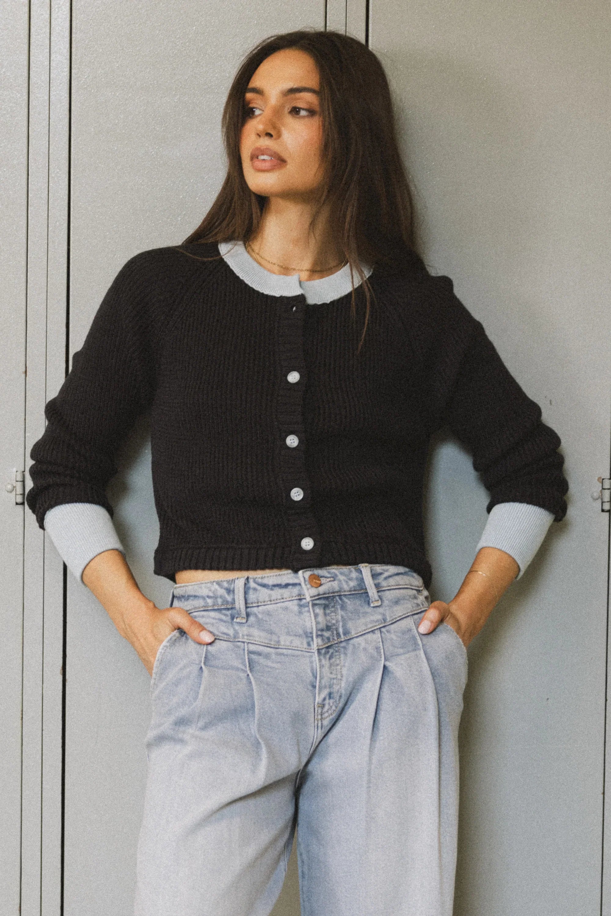 Ella Contrast Cardigan in Navy FINAL SALE
