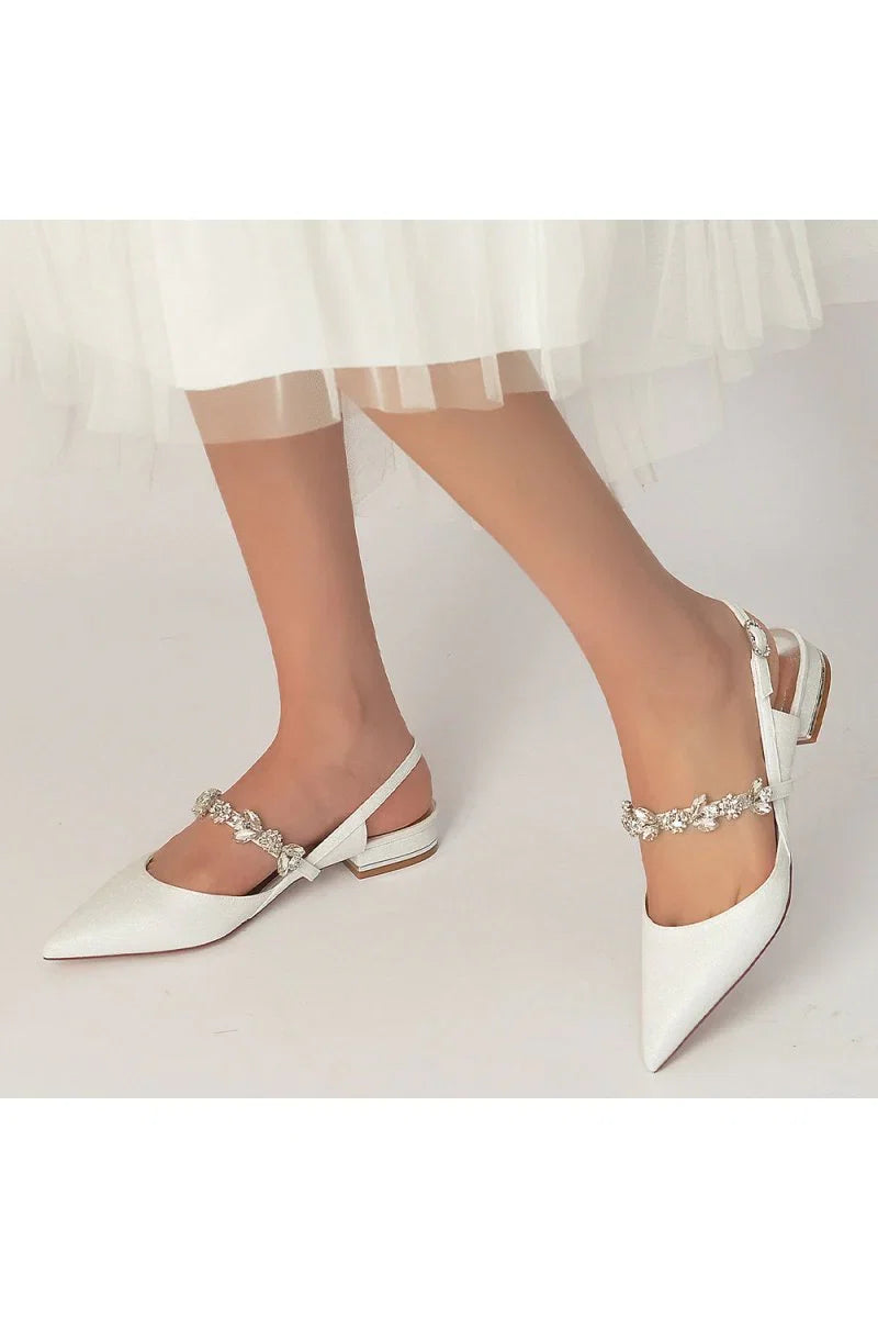 Crystal Strap Pointed Toe Low Heels