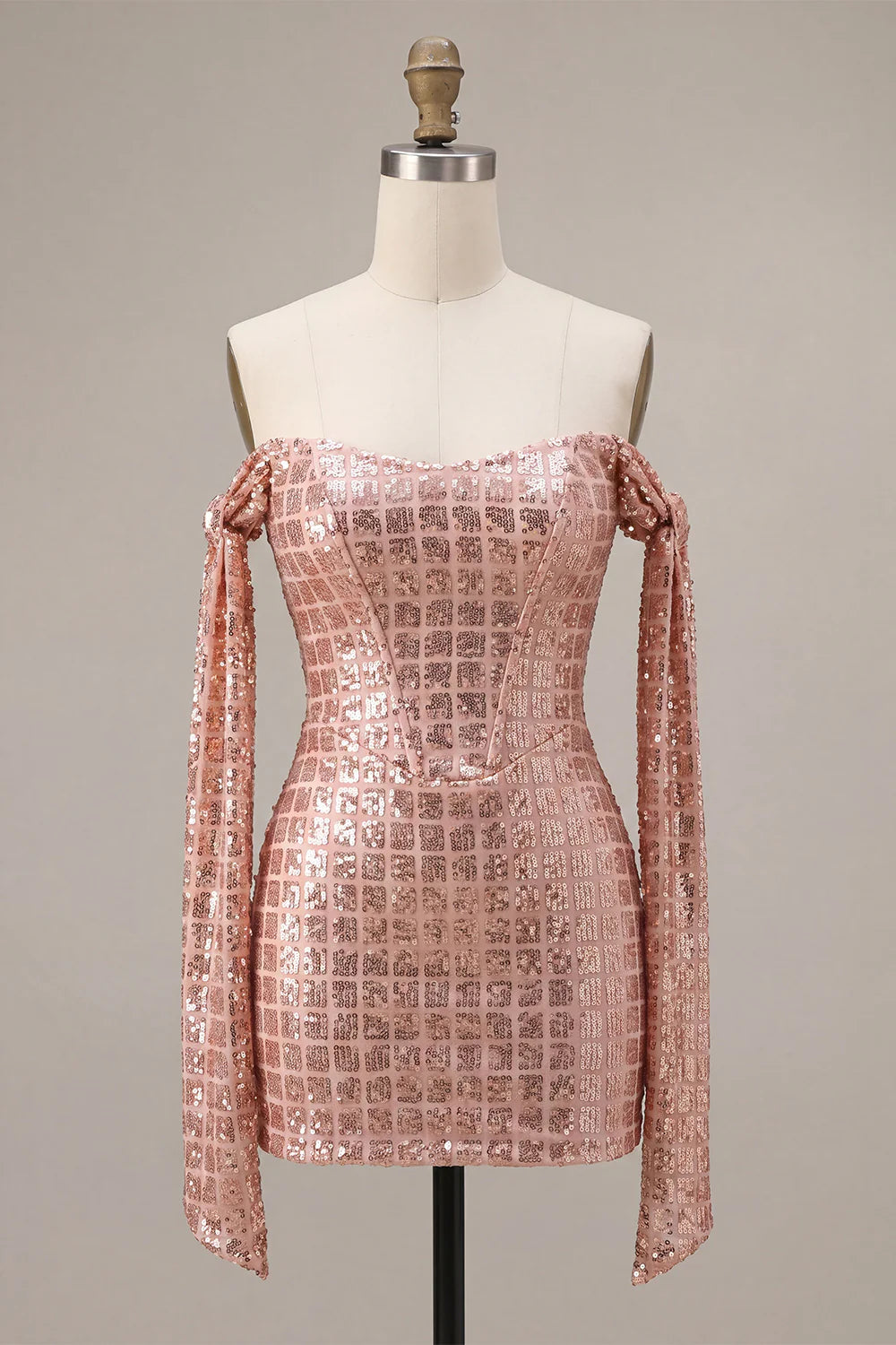 Sparkly Champagne Off the Shoulder Bodycon Homecoming Dress