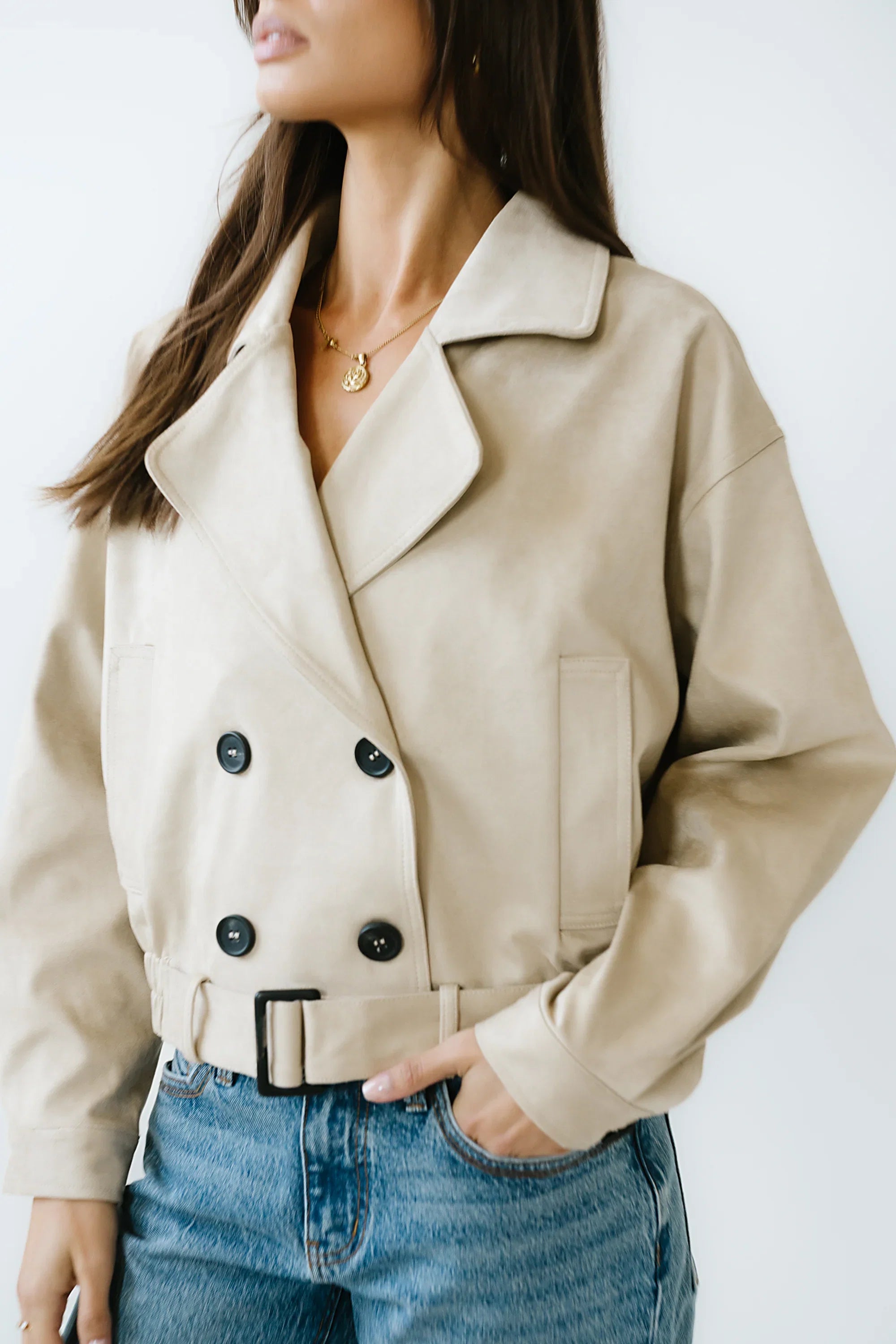 Jane Suede Cropped Trench Coat FINAL SALE