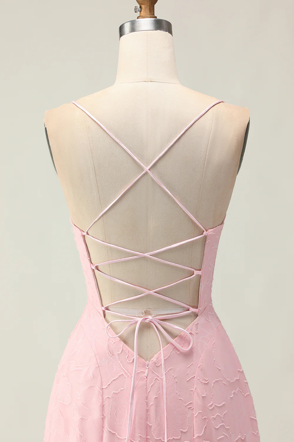 Candy Pink A Line Floral Burnout Long Bridesmaid Dress with Lace Up Back