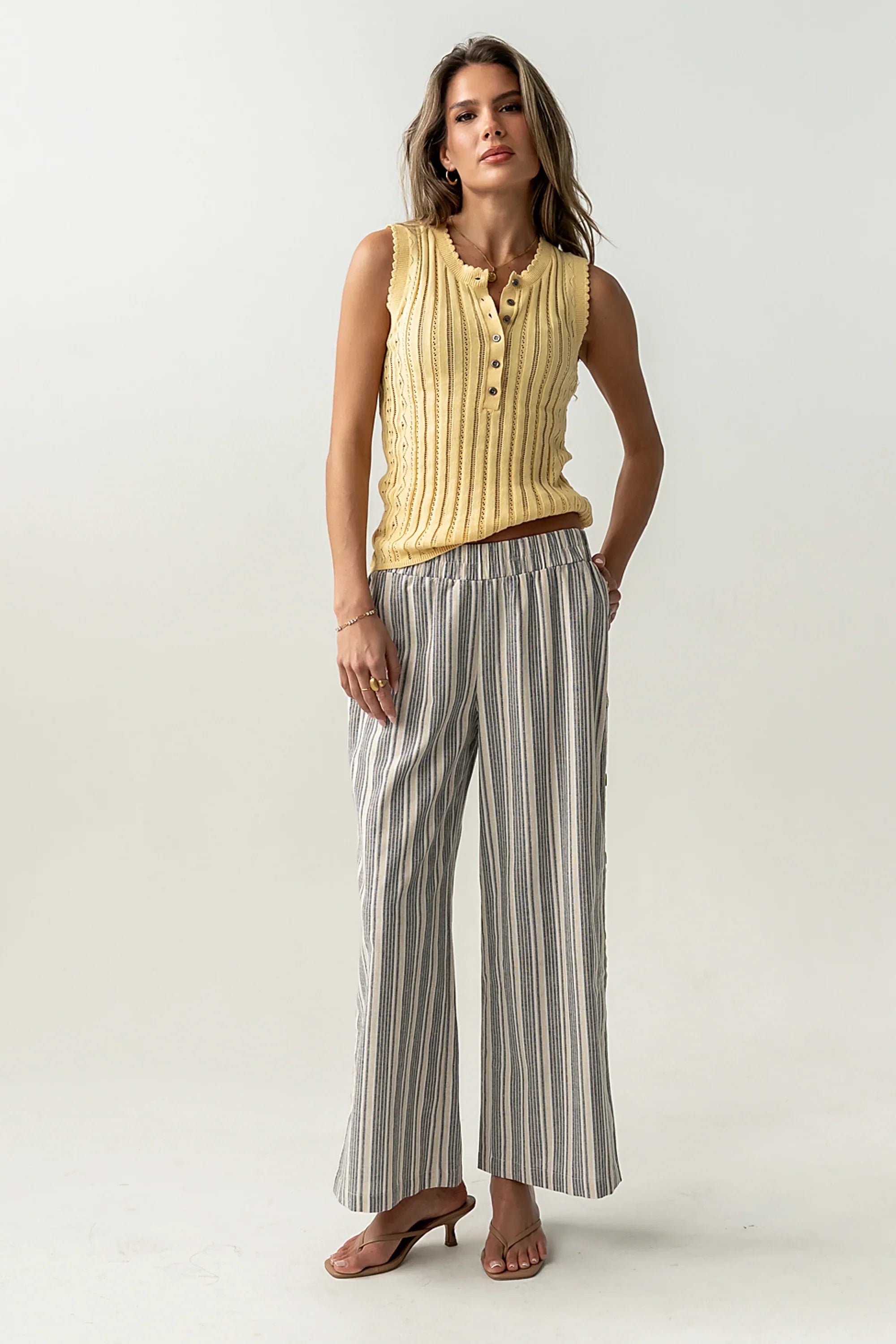 Lina Pointelle Knit Tank in Yellow