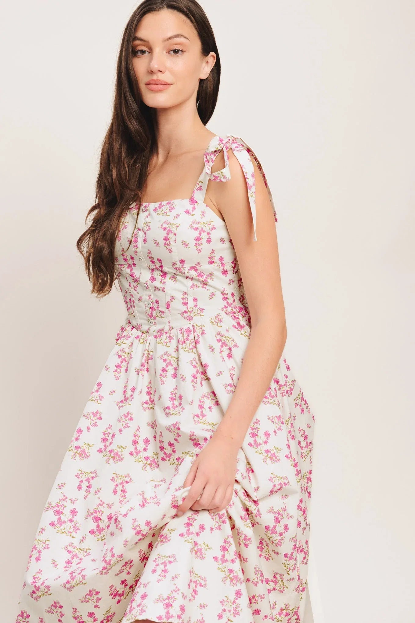 PETALS PROMISES PINK MIDI DRESS