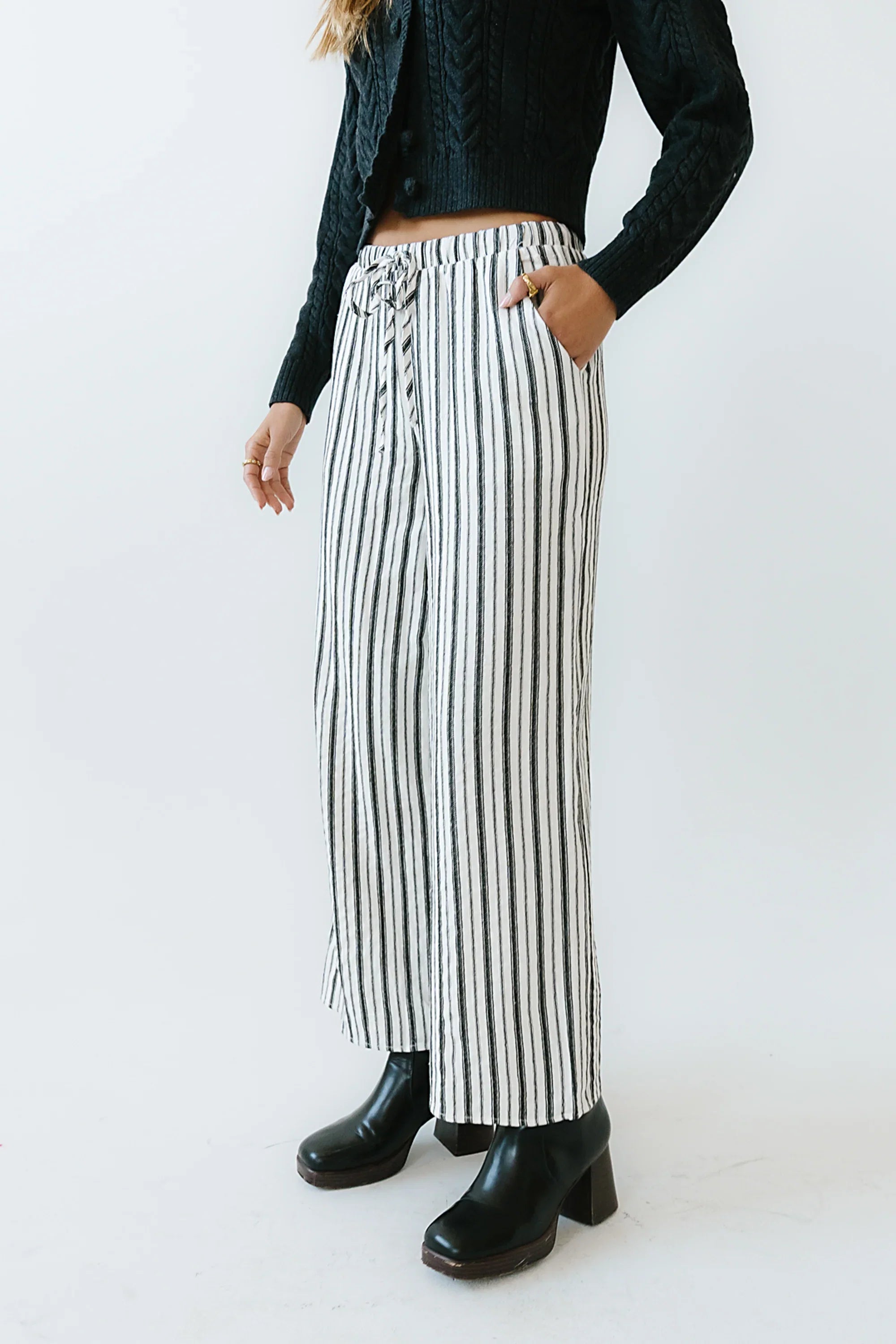 Lucy Striped Baggy Pants in Black