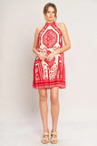SUNSET MEDALLION PLEATED MINI DRESS