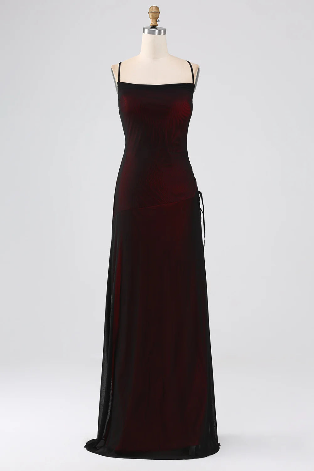 Black Pink Sheath Spaghetti Straps Floor Length Bridesmaid Dress With Elasticity
